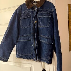 Wrangler Dark Blue Denim Jacket with Brown Collar